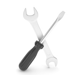 3D Illustration Wrench and screwdriver, service concept