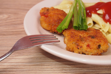 chicken cutlet pasta sauce and green onions