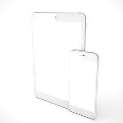 Tablet and smartphone on a white. 3d rendering.