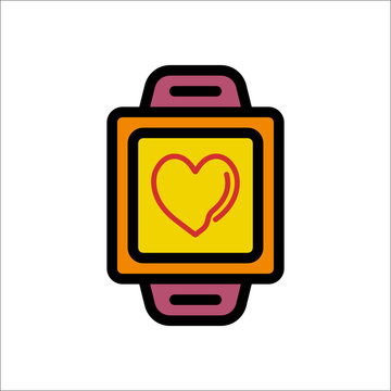 Smart watch showing heart beat sign flat icon on background