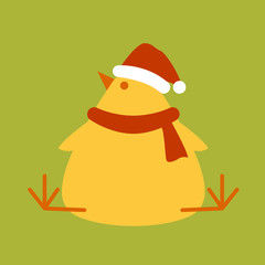 chick in santa hat vector illustration style Flat