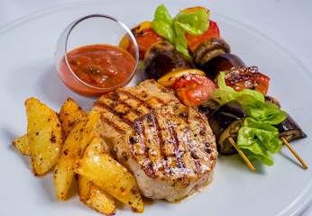 grilled meat with vegetables kebab