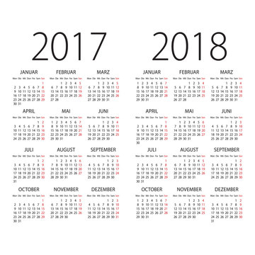 2017 and 2018 years German vector calendar.