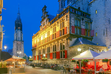 Fototapeta premium Delft. City street in night light.