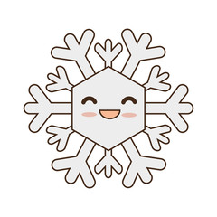 winter cute snowflake kawaii cartoon with happy face smiling. vector illustration