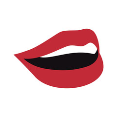 mouth with red lips  sensual expression cartoon. vector illustration