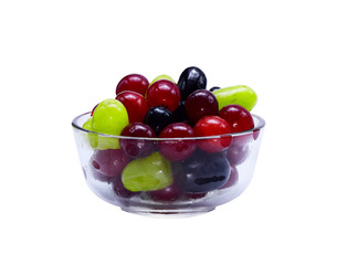  frozen green and red grape fruits on a glass blow isolated on w