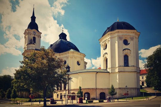 Church - monastery. Krtiny - Czech Republic. Virgin Mary - Baroque monument.