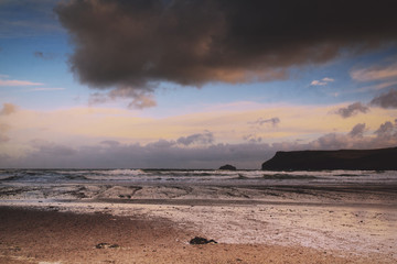 Beautiful view over the sea from Polzeath Vintage Retro Filter.