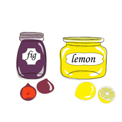 Jars with fig and lemon jams