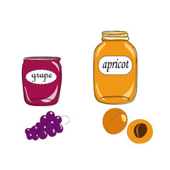 Jars with grape and apricot jams