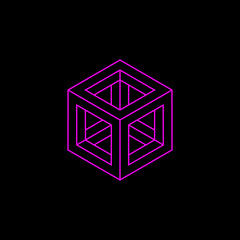 magenta cube vector logo template, geometry minimal icon concept