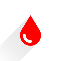 Red drop icon with gray long shadow
