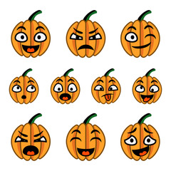 Halloween cute cartoon pumpkins icon set