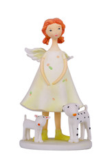Angel red-haired girl with a spotty puppies