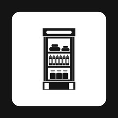 Refrigerator showcase with dairy products icon in simple style on a white background vector illustration