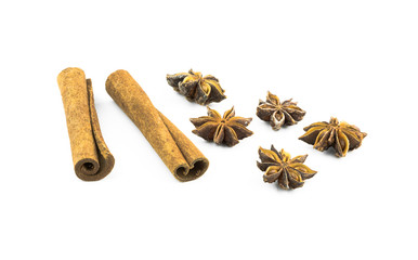 Star anise,cinnamon on a white background