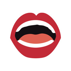mouth with red lips sensual sexy expression cartoon. vector illustration