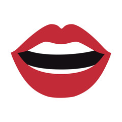 mouth with red lips sensual sexy expression cartoon. vector illustration