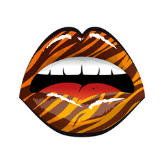 mouth with animal print texture lips sensual sexy expression cartoon. vector illustration