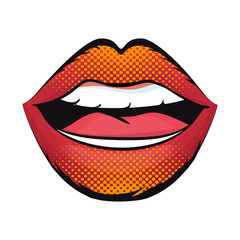 mouth with red lips sensual sexy expression pop art cartoon. vector illustration