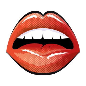 mouth with red lips sensual sexy expression cartoon. vector illustration