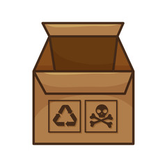 box carton with warning sign. packing delivery and shipping service. vector illustration