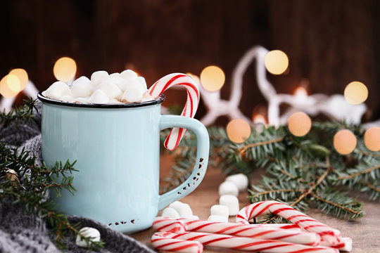 Hot Cocoa with Marshmallows and Candy Canes