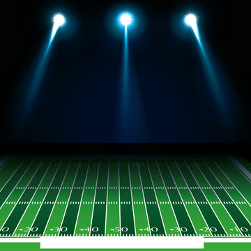american football green field camp with white lights. vector illustration
