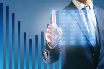 Businessman working with virtual screen. Technology concept.