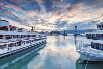 LINDAU, GERMANY - Lighthouse at port of Lindau harbour, Lake Constance, Bavaria

