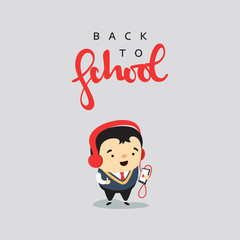 Boy student with a backpack and modern headphones 