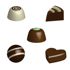 Set of chocolate pralines in 3D, vector