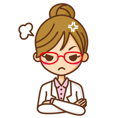 白衣の女性　怒る