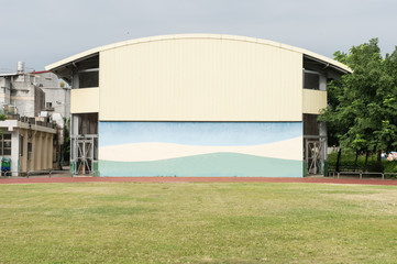 Large blank billboard on a street wall, banners with room to add your own text
