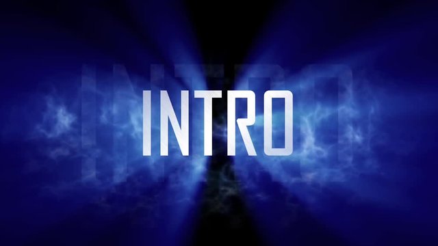 Intro title. 10 seconds loopable intro with cloud of smoke and rays of light. Light rays pass through the word "Intro" and smoke. Black background and blue rays of light.