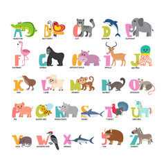 Cute cartoon animals alphabet from A to Z