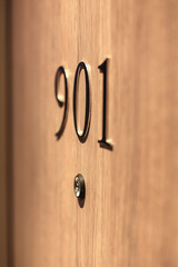 Hotel door number, close up image