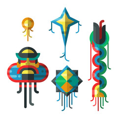 Flying colorful kite vector illustration.