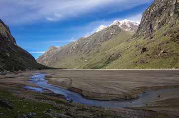 Obraz premium Mountain valley after mudflow. Huascaran National Park, Cordillera Blanca - Santa Cruz Circuit Trekking. Peru