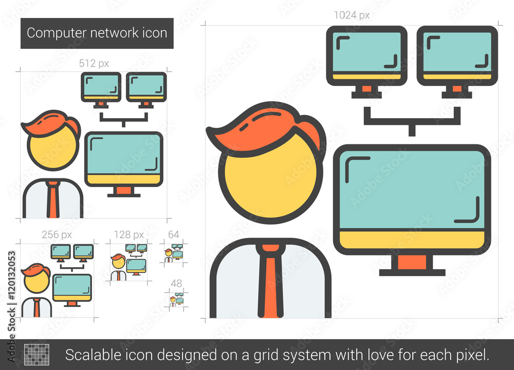 Poster computer network line icon.