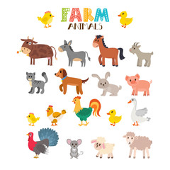 Farm animals vector set. Cute cartoon animals