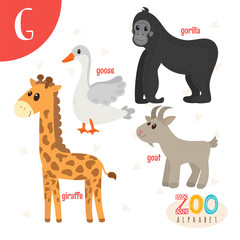 Letter G. Cute animals. Funny cartoon animals in vector. ABC boo