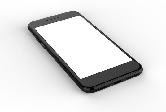 Black smartphones with blank screen, isolated on white background. Template, mockup.