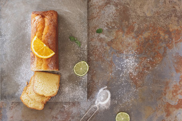 Sicilian orange cake with orange slice on top 