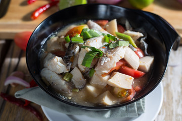 Fish soup, spicy food, Thailand.