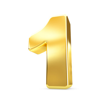 3d Gold Number 1 One Isolated White Background.