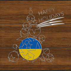 Albero Natale  Happy Kolidays  in acciaio e legno Ukraine