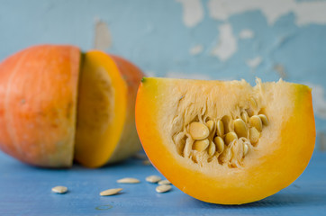 Autumn pumpkin on wooden background