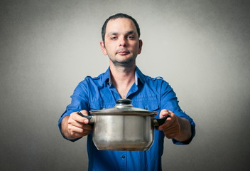 man with the meal in pan